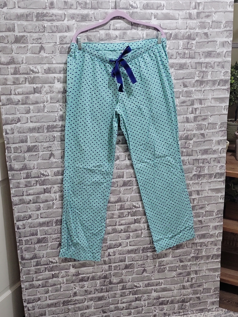 Old Navy Mint Green Cotton Lounge Pants with Navy Heart Print Womens Oversized L
